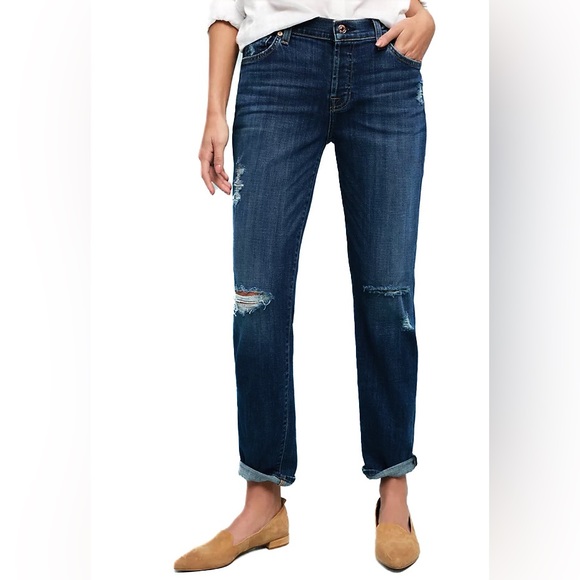 7 For All Mankind Denim - 7 For All Mankind Josefina Distressed Skinny Boyfriend, Dark Wash